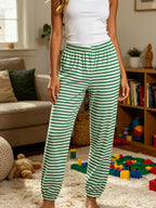 Green And White Striped Ankle-Cinching Sleep Pants Women'S Loose Breathable Casual Home Trousers Can Be Worn Outside Mosquito-Proof Summer Thin Style - Green And White
