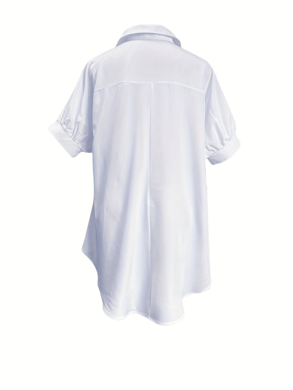 Women's Loose Irregular Design Shirt, Casual and Elegant Oversized Women's Clothing, Versatile Casual Attire, Holiday Short Sleeve Blouse, Relaxed Fit - Milky