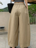 Western Style Summer High-Waist Wide-Leg Pants Women'S Loose Straight Casual Trousers Drape Elastic Waist Vacation Beach Pants Lazy Style Streetwear Inclusive XS to L Size Daily Commute Home Style Breathable Thin Texture Western Trendy Style Outdoor - Khaki