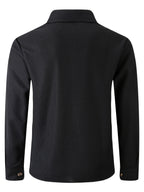 Men Fall Winter Waffle Knit Shacket, Long Sleeve Button Up Collared Shirt Jacket with Pocket, Casual Overshirt Outer Coat, Solid, Comfortable, Loose Fit - Black