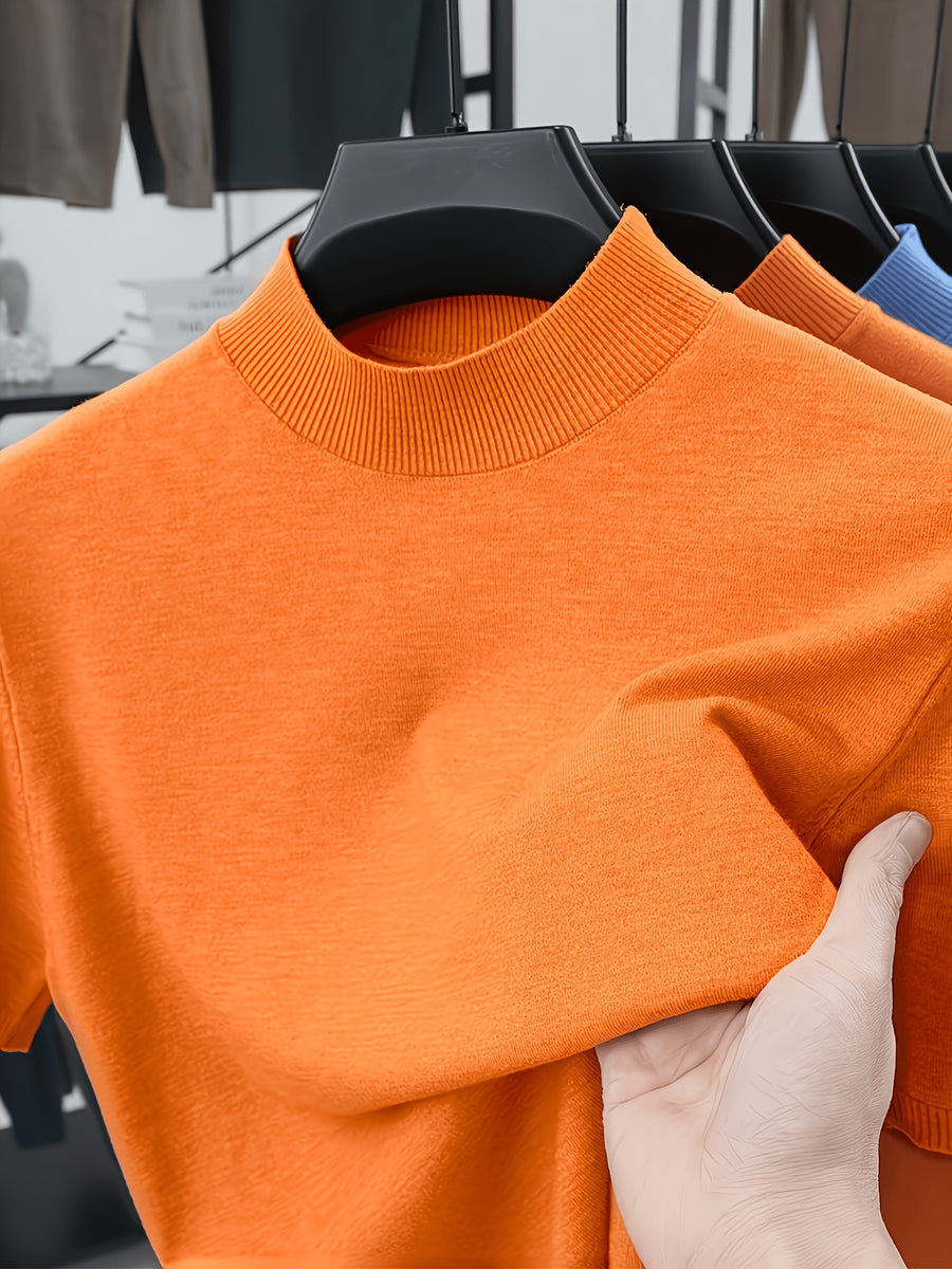 LVLAEA Men'S Spring Autumn Vintage Sweater, Vacation Casual Style Slim Short Sleeve Pullover, Halloween, Christmas Business Casual Commute Sweater, Western Style Easy T-Shirt, Breathable Comfortable Fit, Fitness Enthusiast Top, Knit - Orange
