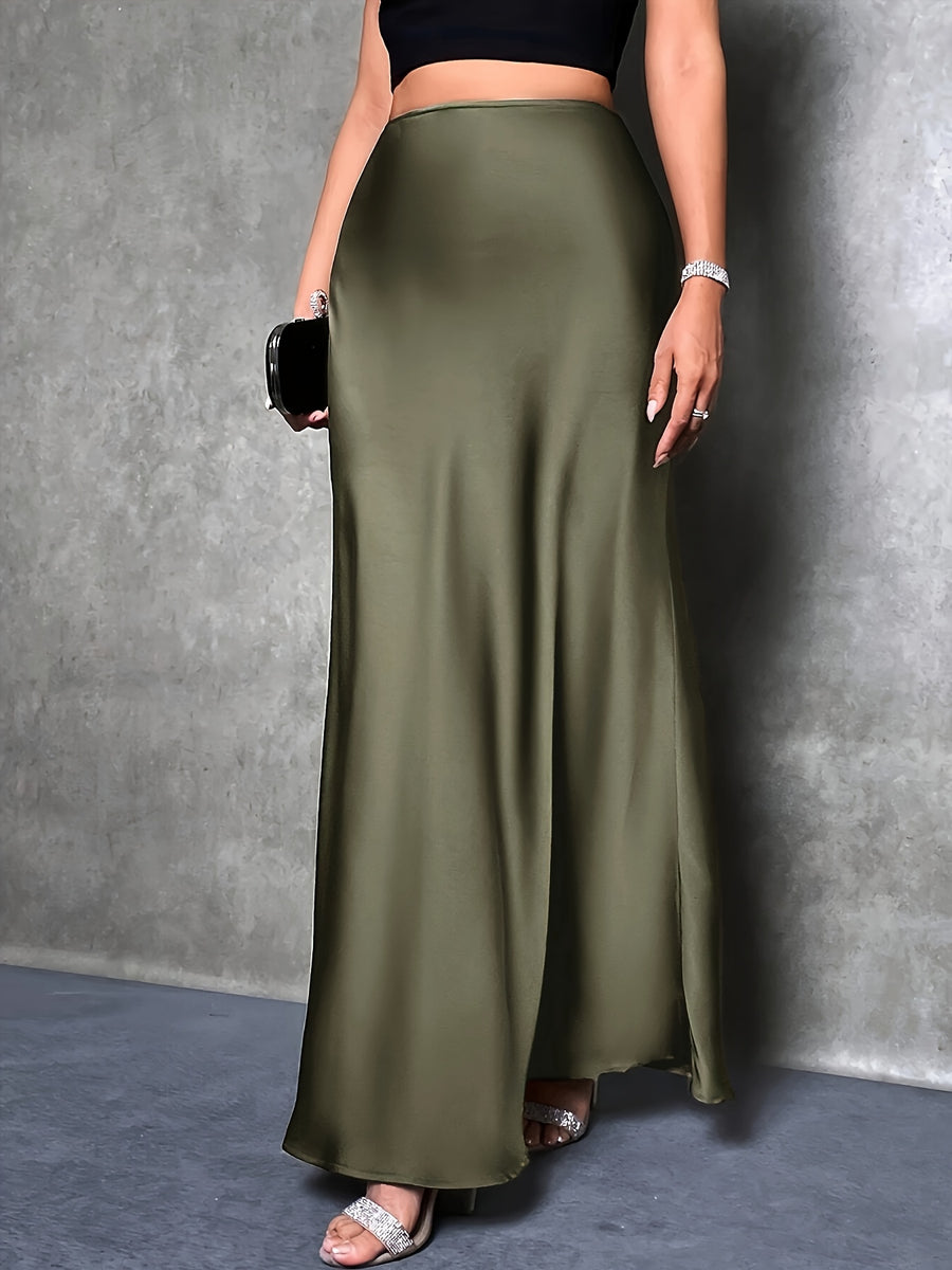 Women's High-Waisted Solid Color Elegant Satin Skirt, Suitable for Date, Party, Gift, All Season - Light Green