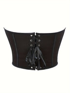 Sexy Women's Strapless Mesh Top, Breathable Double-Layer Frosted Texture, Women's Sexy Court-Style Corset Top - Black