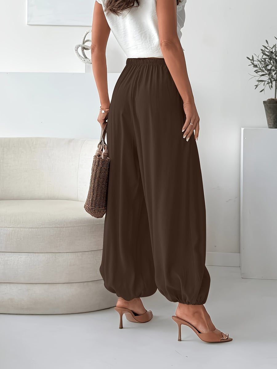 Women'S Fashion Lightweight Loose Casual Trousers, All-Season Style, Suitable for Casual Wear - Coffee Brown