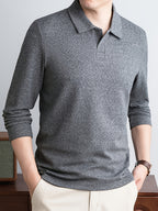 New Autumn/Winter Men's POIO Shirt, Fashionable Casual Long-Sleeve Men's Apparel - Light Grey