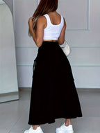 Spring And Autumn Casual Style Cargo Skirt, Button-Detail Slit, Individual And Versatile - Black