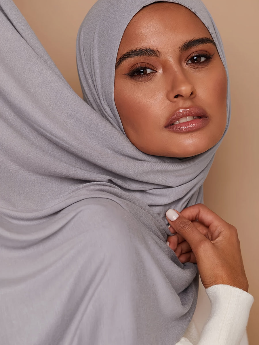 Women'S Jersey Headscarf - Soft, Breathable, And Secure Fit; a Modest Wrap Suitable for Daily Wear, Commuting, Wind, And Shielding - Light Grey