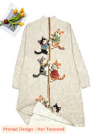Printed Pattern - No Texture Women'S High Neck Dress - Long Sleeve Thick Pullover with Cat Print, Visual Effect, Soft Material, Suitable for Autumn And Winter Outfits - Multicolor