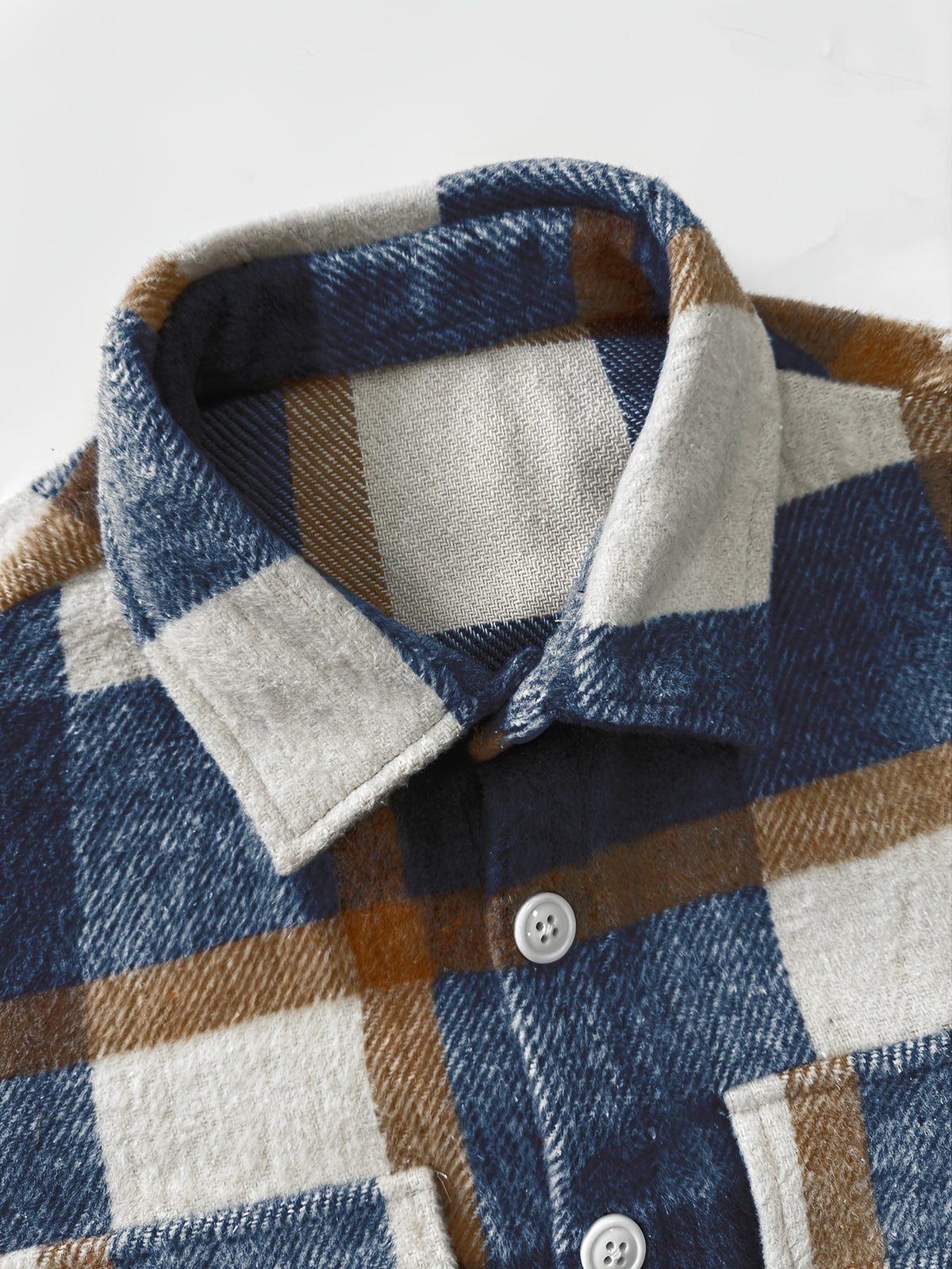 Autumn/Winter Men's Casual Jacket, Vintage Plaid Lapel Long-Sleeve Shirt Top, Button-Up Cardigan Outerwear, Chest Pocket Design, for Outdoor Sports and Daily Wear, Stylish and Versatile Style - Blue