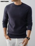 Men's Crew Neck Pullover Sweater, Warm Casual Layering Top for Fall and Winter - Dark Gray