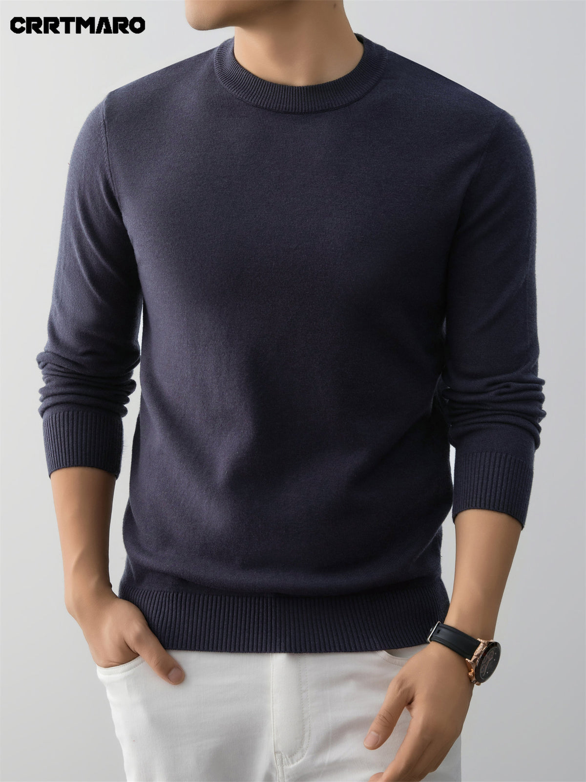 Men's Crew Neck Pullover Sweater, Warm Casual Layering Top for Fall and Winter - Dark Gray