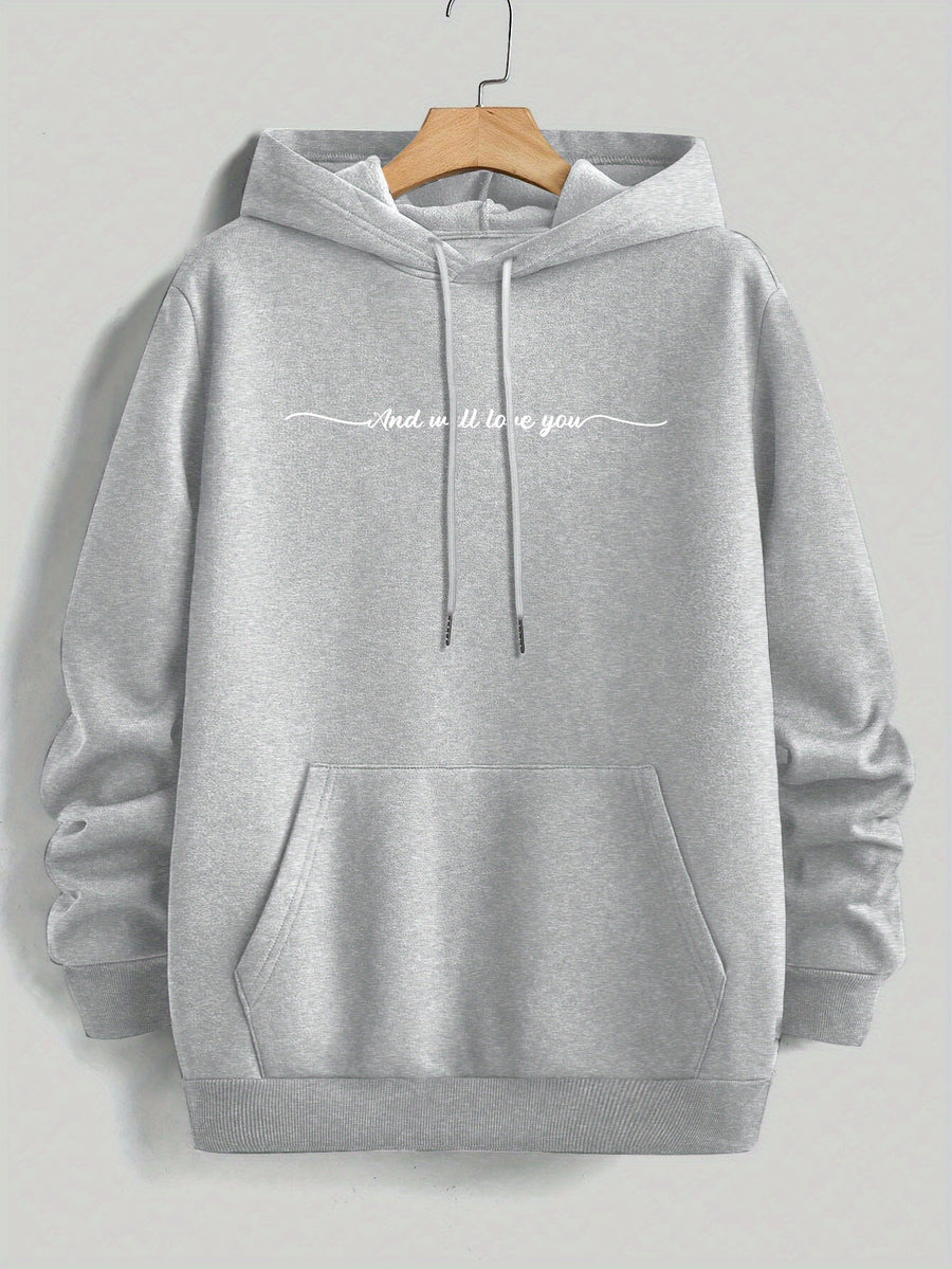 Men'S Yellow Hoodie with "And We'll Love You" Print - Cozy Fleece-Lined Pullover with Kangaroo Pocket, Casual Drawstring Hooded Sweatshirt for Spring & Fall, Comfortable Clothing | Relaxed Fit Hoodie | Fleece Lined Hoodie - Light Grey