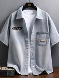 Men's Trachten Shirt, New Summer Style with Lapel, Washed Denim Short-Sleeve Shirt, Trendy Men's  Casual Shirt BX - Blue