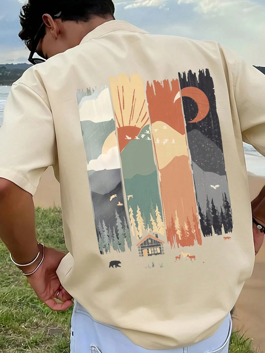 Men'S Single Pc Print Round Neck Short Sleeve T-Shirt, Easy Fashion Loose Comfortable Cool for Outings, Outdoor Sports, Commuting 2KT01 - Apricot