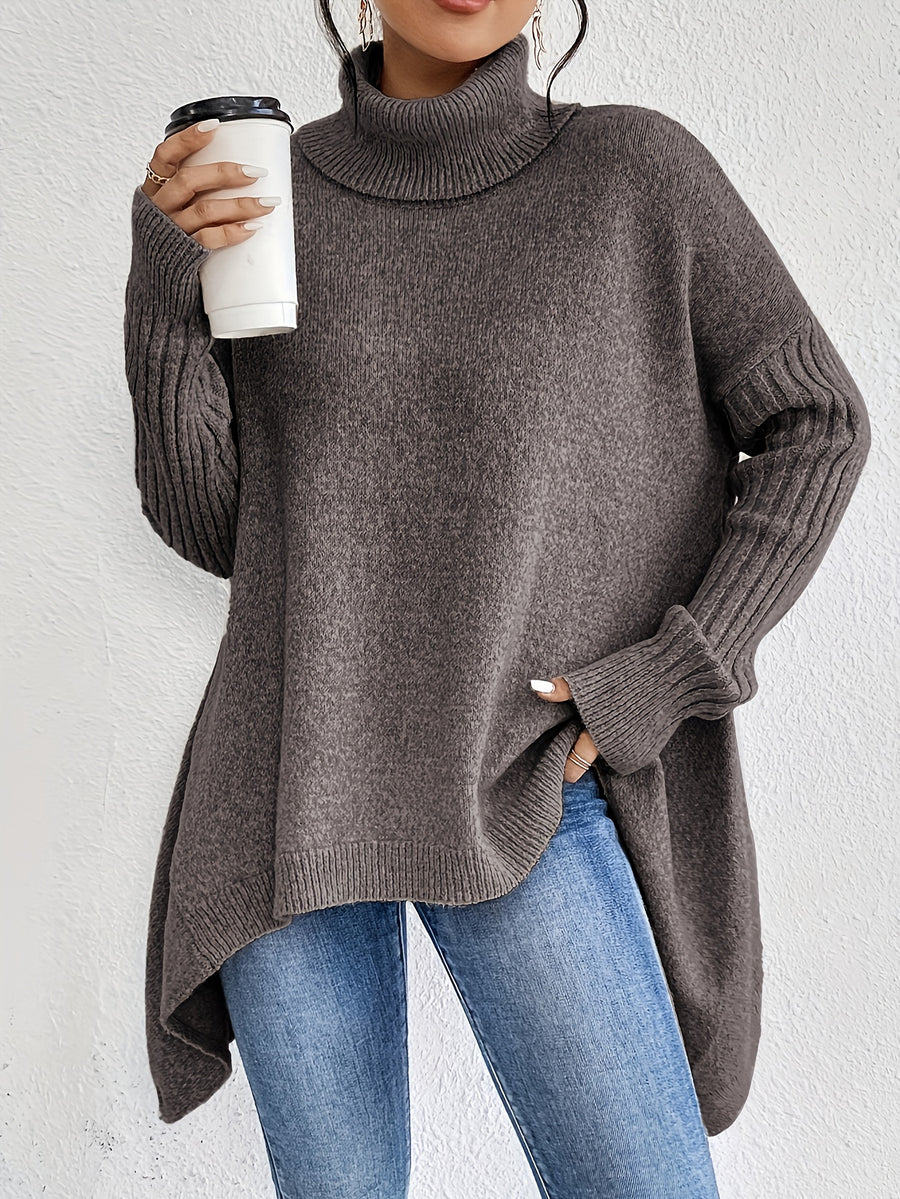 New Autumn and Winter Women's Casual Long Sleeve High Neck Pullover - Flower Brown