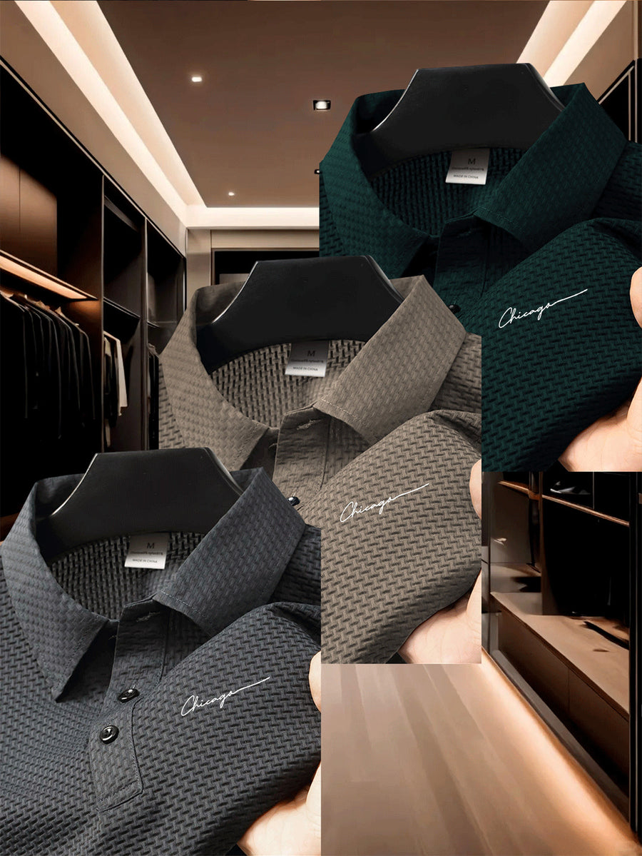 3pcs Men's Classic Polo Shirt Set, Casual and Comfortable Stretch Lapel Button- Short-sleeve Shirt, Suitable for Outdoor Sports and Leisure, Made of Breathable, Comfortable, and Elastic Fabric - Dark Gray + Khaki + Ink Green