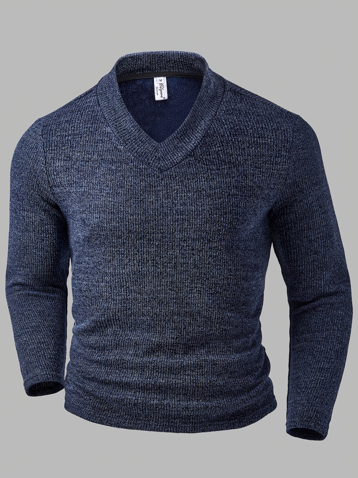 Easy Urban Style Multicolor Knit Textured Fabric Men'S V-Neck Long Sleeve Pullover Top, Solid Color Slim Fit And Ribbed Collar Design, Suitable for Daily Commute, Business Casual, Layering And Autumn Winter Wear - Royal Blue