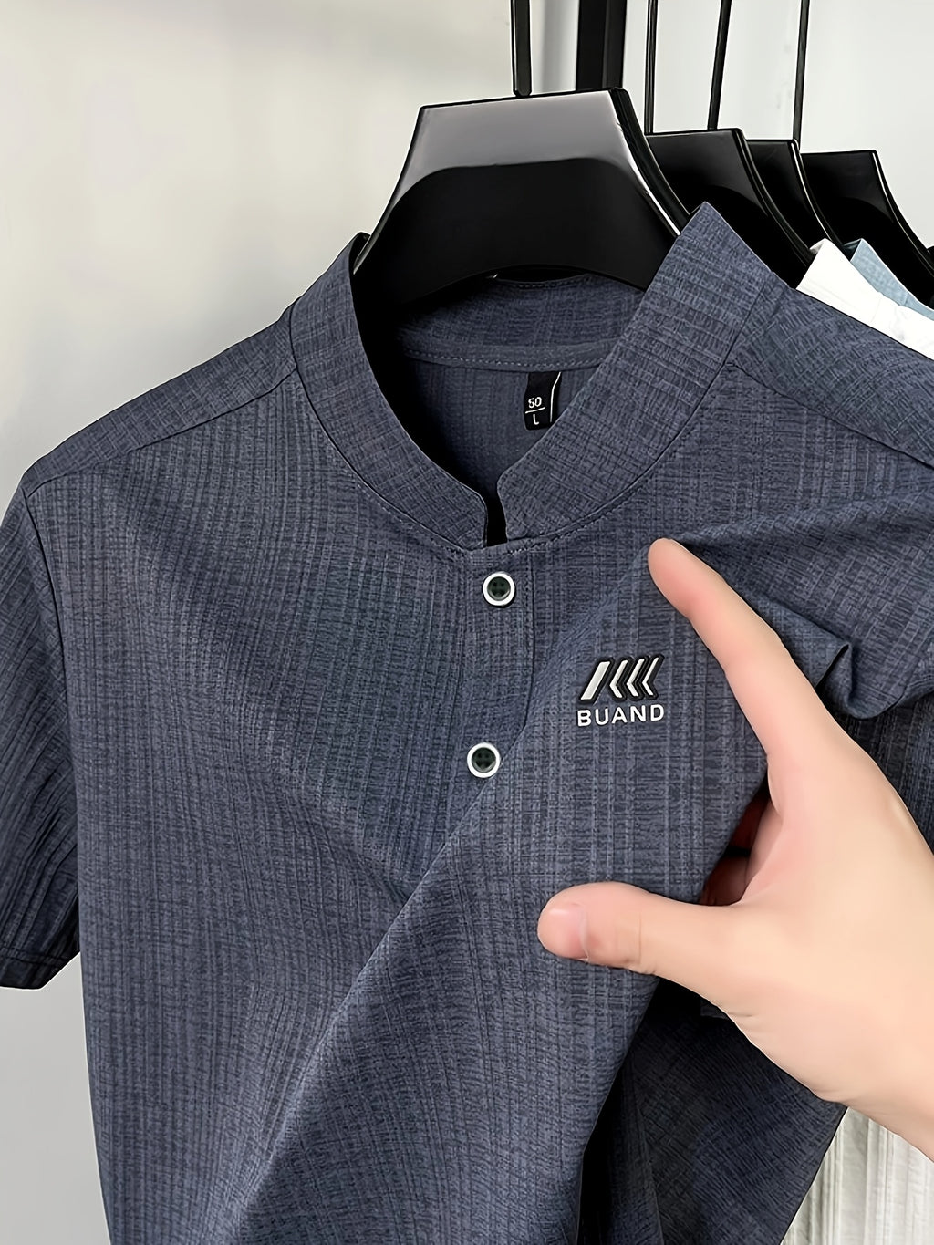Men's Summer Short-Sleeve Henley Neck T-Shirt - Breathable Base Layer Shirt with Asymmetric Collar, Stand Collar Suitable for Business Casual Wear, Machine Washable Solid Color Top for Office, Outdoor & Daily Work Scenes - Dark Gray