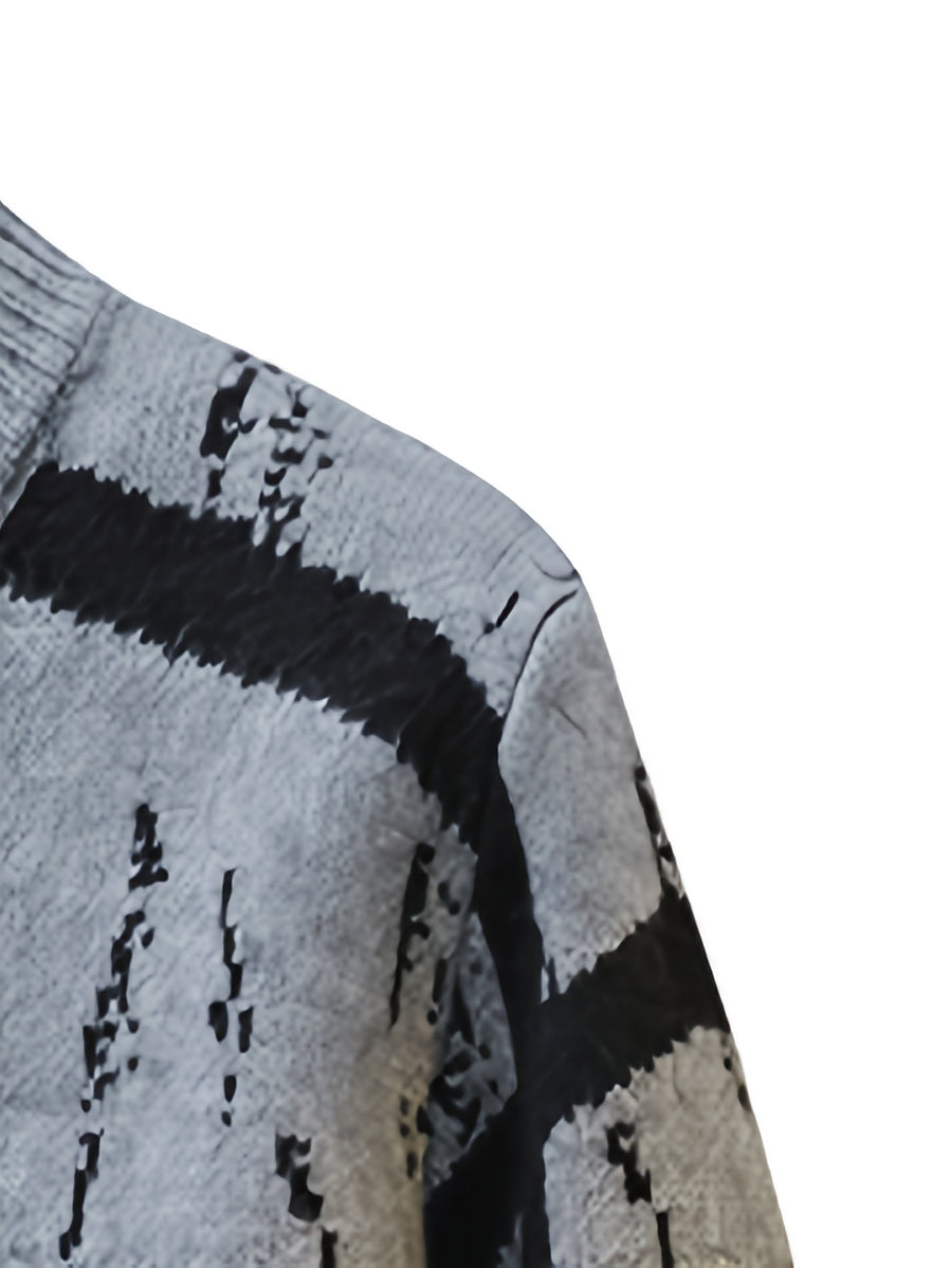 2026 Autumn/Winter New Men's Fashion Splicing Half High Collar Knitted Cardigan Casual Versatile Top - Grey