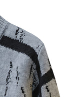 2026 Autumn/Winter New Men's Fashion  Splicing Half High Collar Knitted Cardigan Casual Versatile Top - Grey