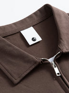 Summer Men'S Top, Solid Color Zipper Placket, Casual Lapel Polo Shirt - Mocha Brown