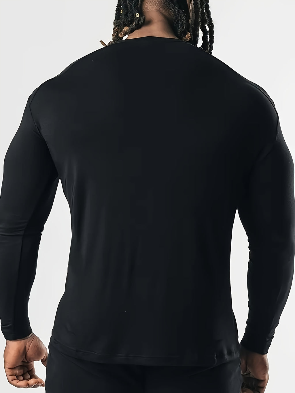 Men's Spring/Autumn Long-Sleeve Shirt T-Shirt - -Compatible Suitable for Casual & -Casual Wear, Round Neck -Fit Shirt, Machine Washable Non- Top for Daily Office, Semi-Formal Outfits (No Belt) - Black
