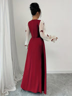 Elegant Long-Sleeve Maxi Dress with a Solid Color Bow Decoration for Valentine'S Day Party - Burgundy