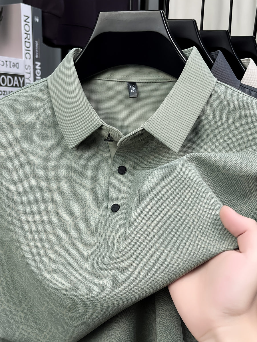 Summer Short Sleeve Men'S Print T-Shirt, Basic Style Versatile Commuter Top, Casual Men'S Athletic Wear, Golf Tennis Training Outfit, Men'S Office Commute Attire, Middle-Aged Men'S Outdoor Clothing - Green