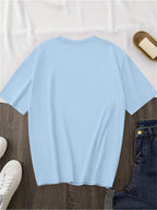 Spring And Summer Trendy Butterfly Print Women'S Casual Fashion Round Neck Short Sleeve T-Shirt, a Stylish Top for - Sky Blue