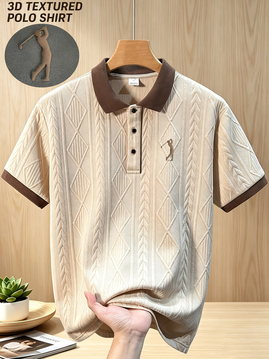 999-8, Father'S Day High-Quality Men'S Short Sleeve Collared Golf Polo Shirt, Frosted 3D Golf Pattern, Textured Striped Fabric, Soft And Skin-Friendly Quick-Dry, 3D Cut, Low-Key And Tasteful. Suitable for Business Office, Outdoor Sports - Apricot
