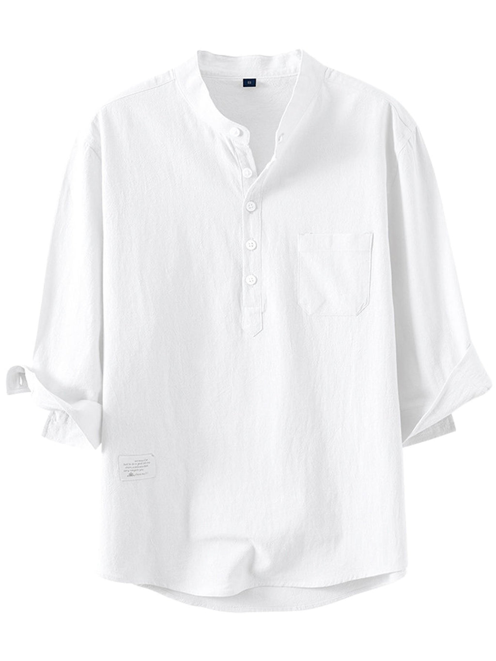 Vintage Henley Collar Half-Button Short Sleeve Shirt with Open Front Design, Side Pocket Detail, Suitable for Daily Commute, Outings, And Casual Business Wear, Easy Solid Color Pullover Casual Shirt. Thin Breathable Casual 3/4 Sleeve Top - White