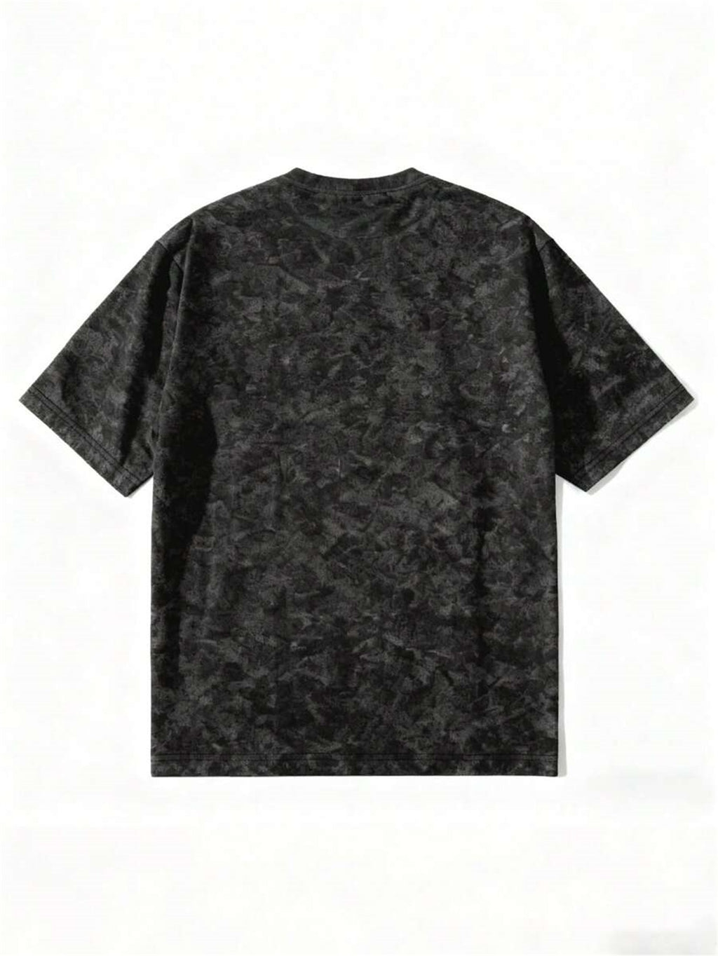 [Print Design - Non-Textured] Men'S Round Neck Drop Shoulder T-Shirt, Digital Print, No Texture, 100% Polyester, Sweat-Absorbent And Breathable, Men'S Washed Short Sleeve T-Shirt - Retro Distressed Style with Inspirational Slogan Print, Loose Fit - Black