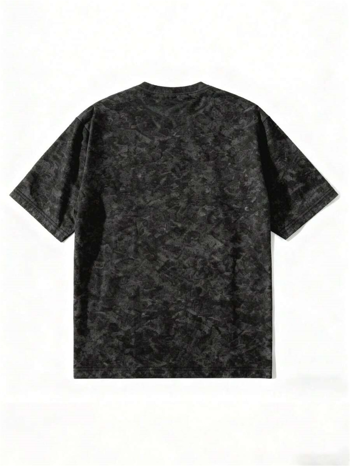 [Print Design - Non-Textured] Men'S Round Neck Drop Shoulder T-Shirt, Digital Print, No Texture, 100% Polyester, Sweat-Absorbent And Breathable, Men'S Washed Short Sleeve T-Shirt - Retro Distressed Style with Inspirational Slogan Print, Loose Fit - Black