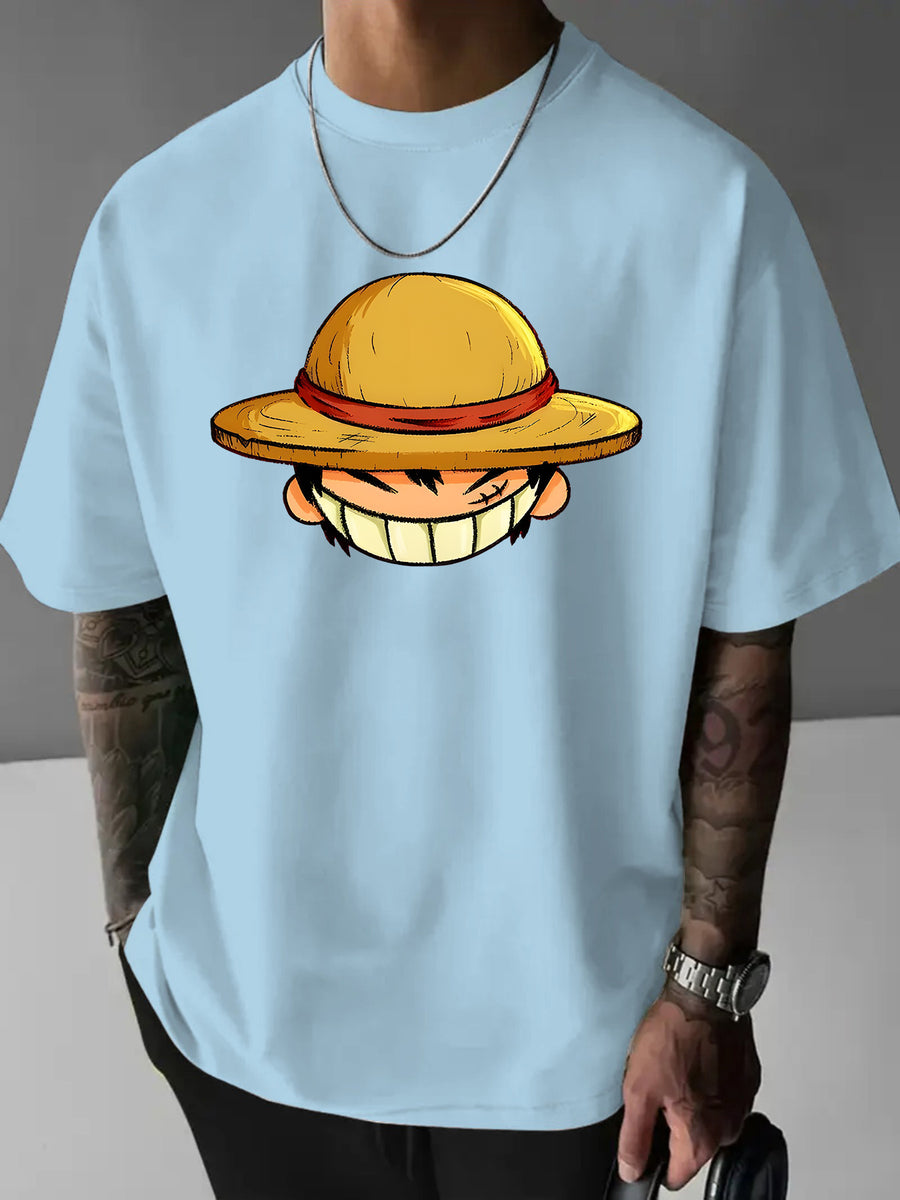 Cartoon Easy Individual Letter Creative Multi-Print Heavyweight Easy Fashion Pure Men'S Short Sleeve T-Shirt Pure New Casual Daily Fashion Loose Round Neck T-Shirt Men'S Clothing Men'S Casual Sports Shirt Men'S Casual Sports T-Shirt Men'S Casual Spo - Light Blue
