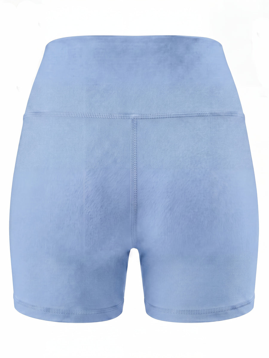 Summer Fashion Women's High-Waist 3-Inch Shorts with Pockets, Moisture-Wicking Summer Style - Anti-See-Through, Tummy Control, Non-Slip Waistband - Light Blue