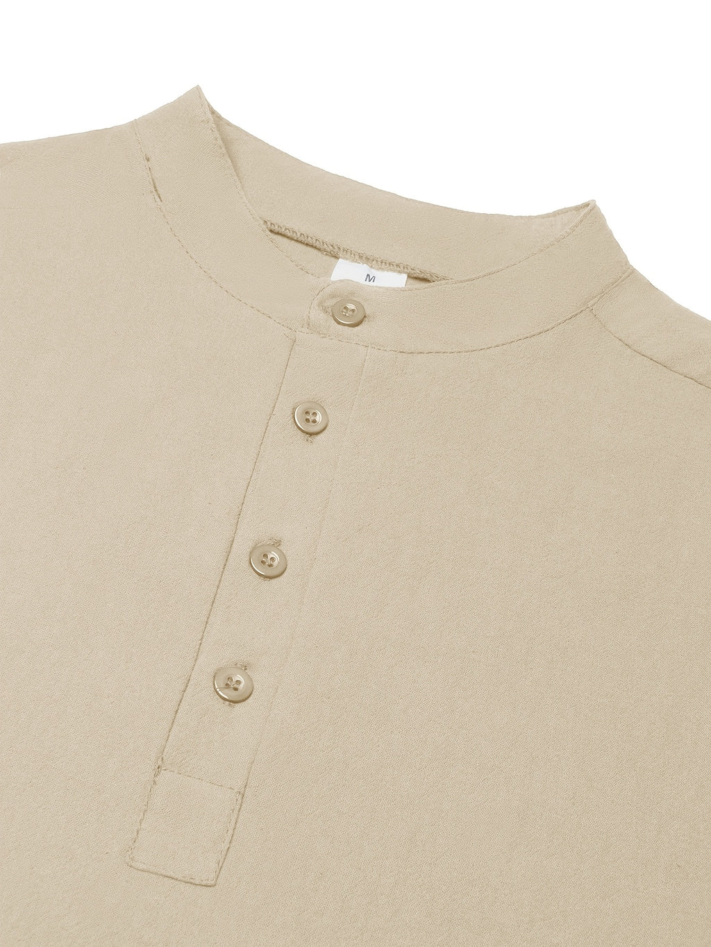Men'S Spring Autumn New Thin Half-Button Stand Collar Linen T-Shirt Casual All-Match Athletic Trendy Fashion Commuting Fitness Thin Comfortable Loose Long Sleeve T-Shirt - Off-white