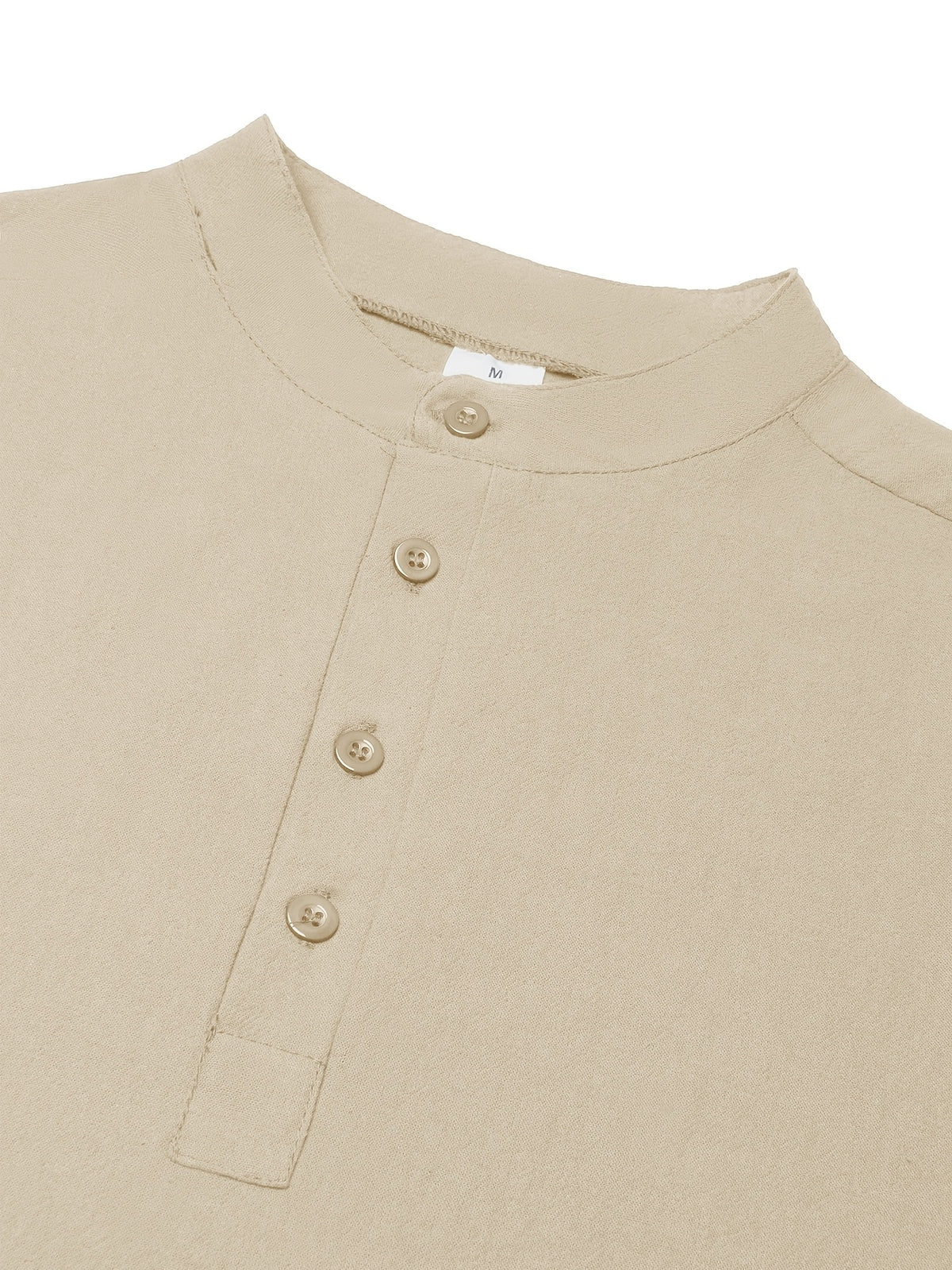 Men'S Spring Autumn New Thin Half-Button Stand Collar Linen T-Shirt Casual All-Match Athletic Trendy Fashion Commuting Fitness Thin Comfortable Loose Long Sleeve T-Shirt - Off-white