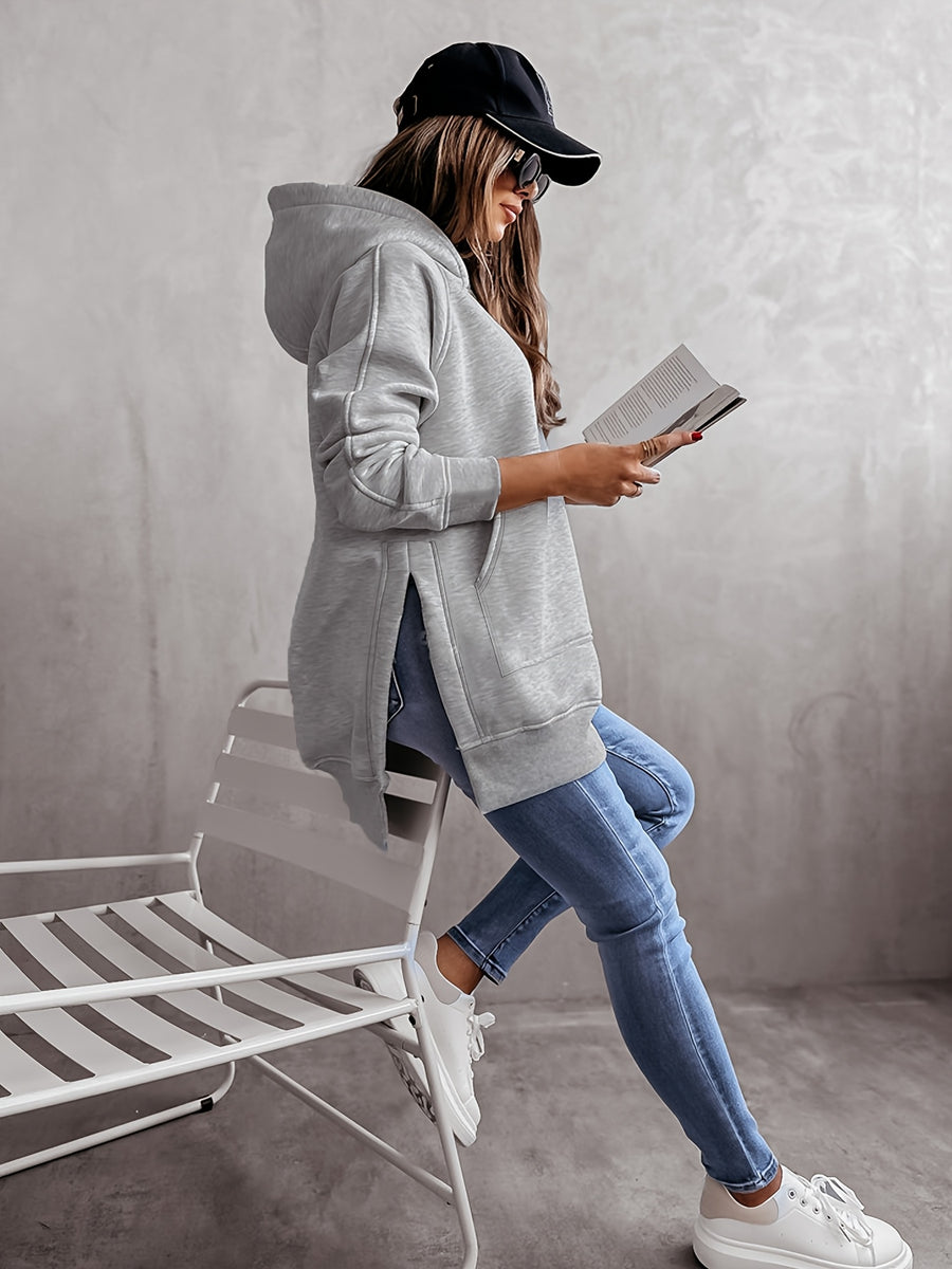 Solid Color Casual Hooded Sweatshirt - Light Grey