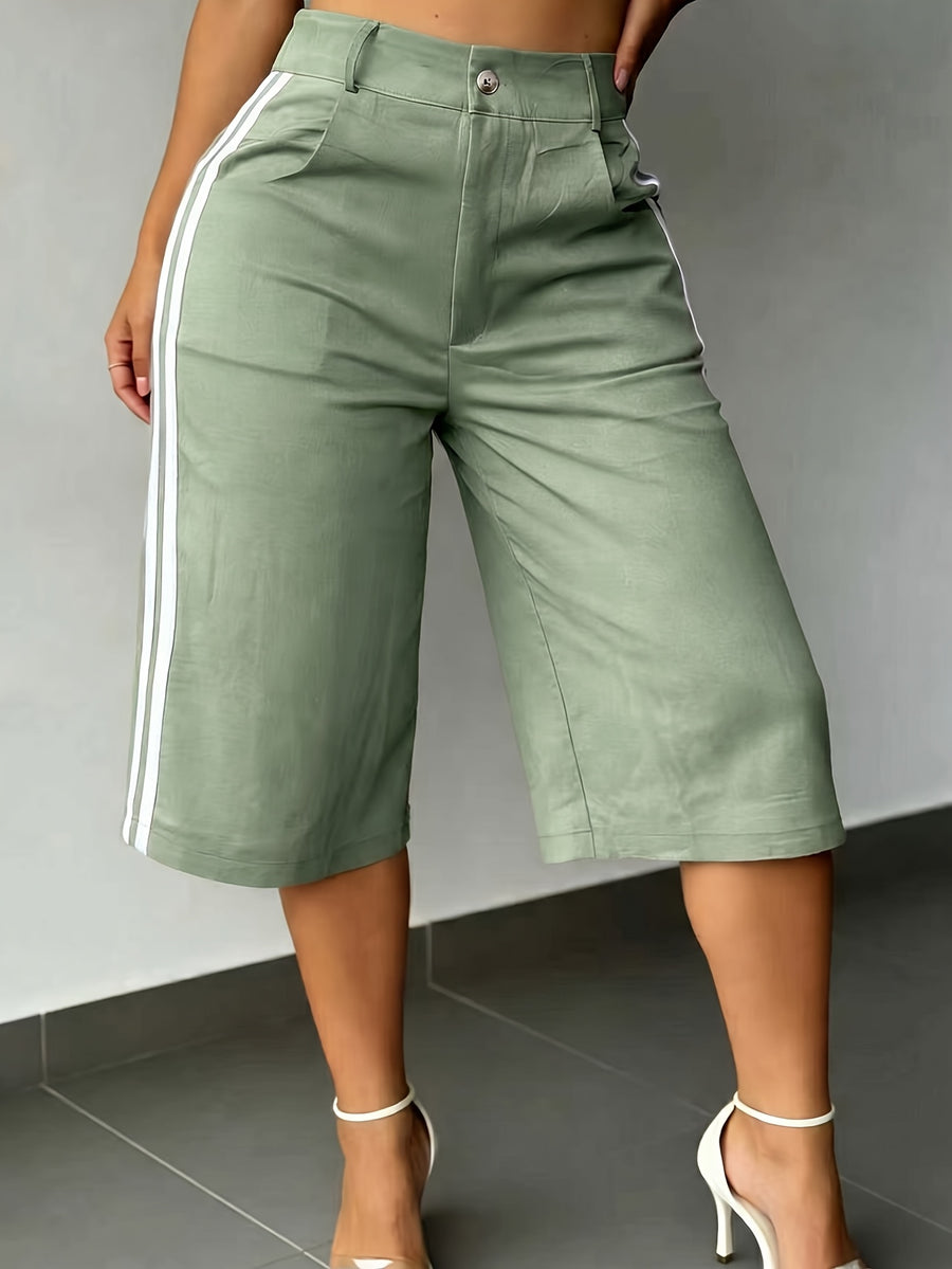 New Summer Fashion Side Contrast Color Patchwork Casual Capri Pants - Light Green