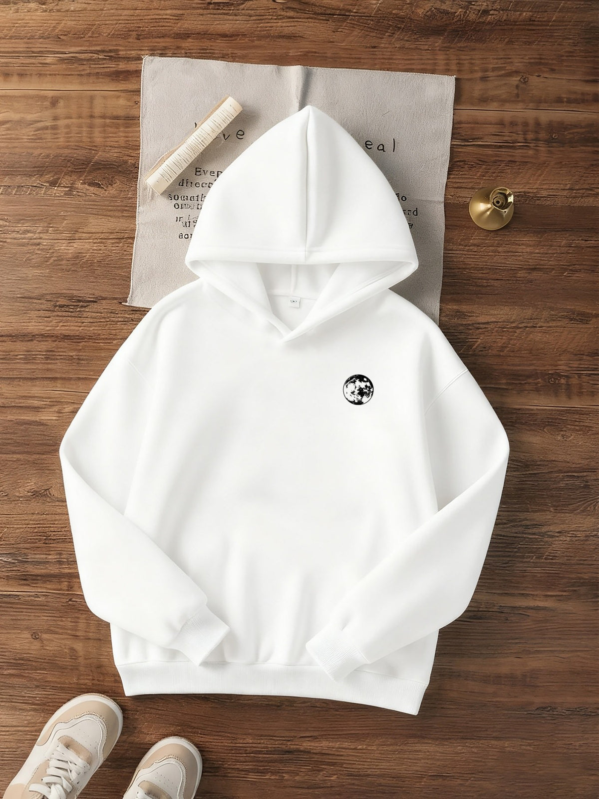 Women'S Casual Hooded Sweatshirt | Fashionable Moon and Stars Print, Comfortable, Machine Washable, Perfect for Autumn/Winter - White