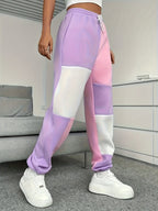 Plus Size, August 26th -developed Plus-size Color-blocked Wide-leg Pocket Casual Jogger Pants - Multicolor