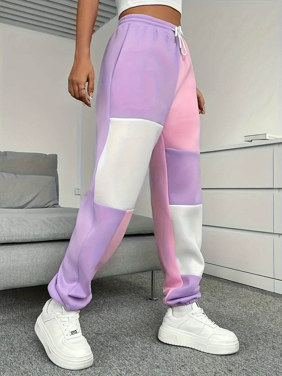 Plus Size, August 26th -developed Plus-size Color-blocked Wide-leg Pocket Casual Jogger Pants - Multicolor