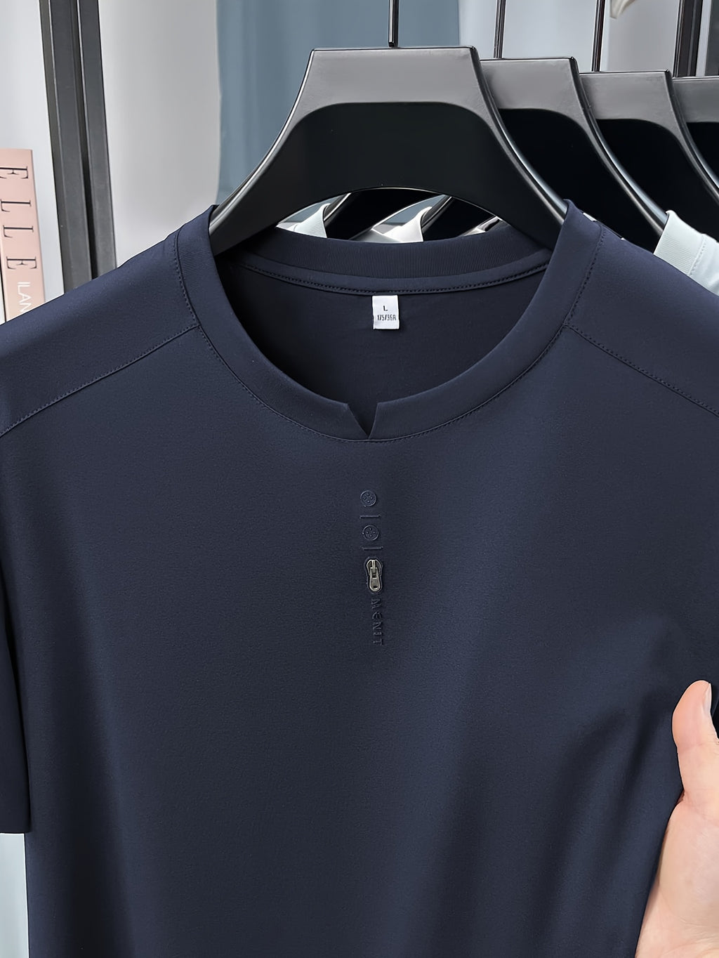 Men'S New Short Sleeve Easy Loose Commute All-Match Round Neck Top Short Sleeve T-Shirt Summer Cool Top Middle-Aged Dad Round Neck T-Shirt Business Casual Men'S Fashion Comfortable Multi-Color Short Sleeve T-Shirt LSL-26235 - Navy Color