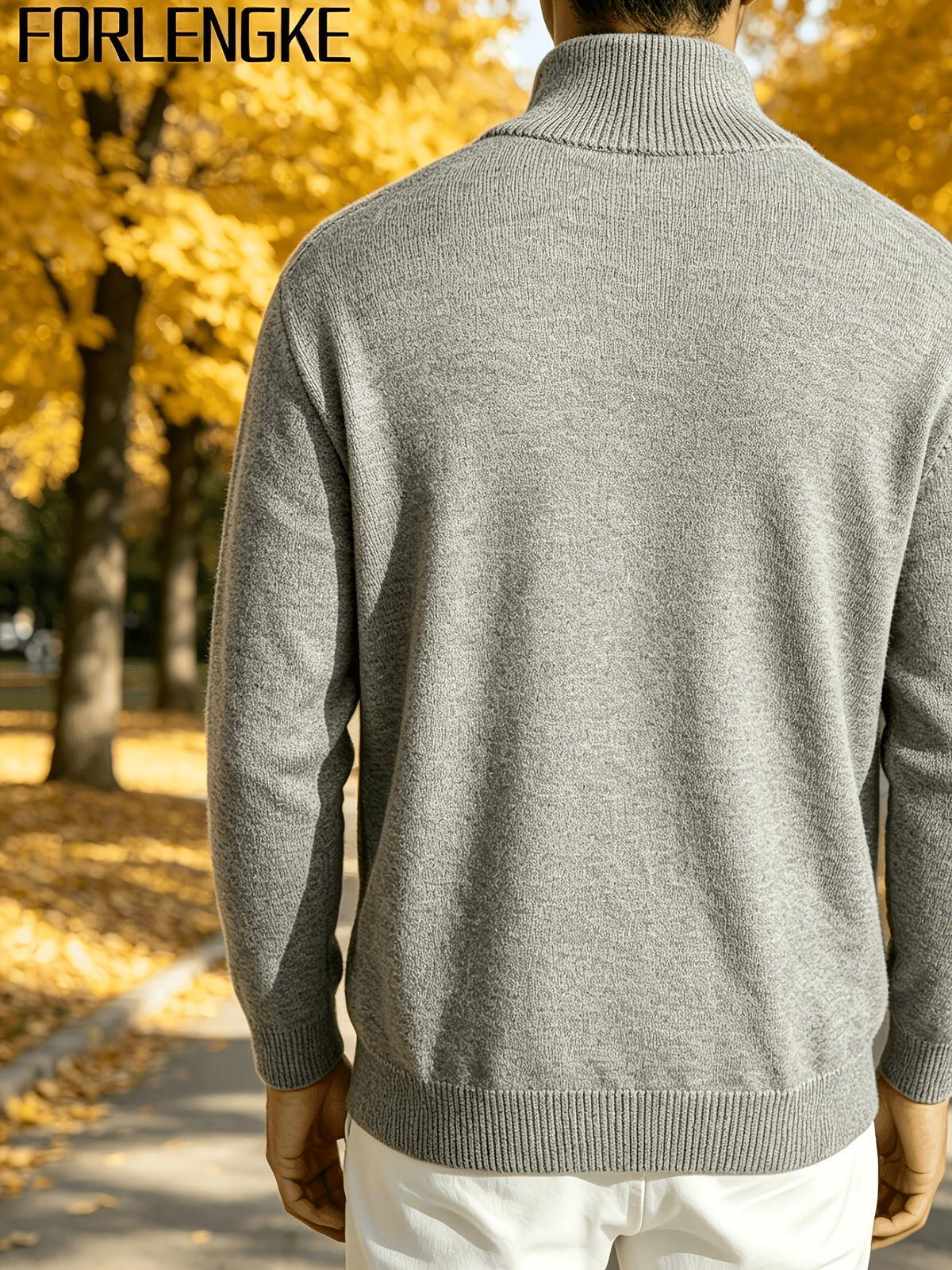 FORLENGKE Men'S Business Casual Stand Zip Cable Knit Cardigan, Soft Warm Long Sleeve Knitted Jacket for Fall Winter Office Daily Wear - Light Grey