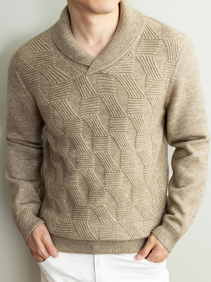 Men'S Seagull Collar Jacquard Knit Sweater, Excellent Warmth, Suitable for Autumn And Early Winter Wear. - SINBOS - Khaki