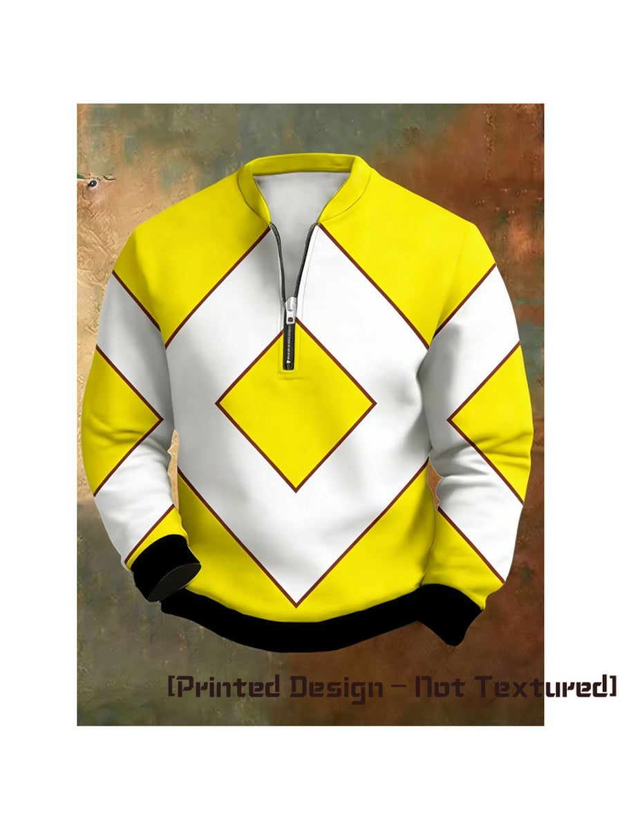 [Printed Design – Not Textured] Spring/Autumn Men's Stand Collar Half-Zip Polo Sweatshirt, Fashionable Printed Lightweight Sweatshirt for Daily Casual Versatile Wear - Mixed Color 4