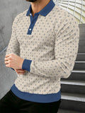 Men's Novelty Fashion Long-Sleeve Top with Fine Starburst Vintage Print, Three-Button Polo Shirt with Access Control Design, Punk Street Style Lapel Top for Daily Commuting and Outings, Surprise Birthday and Holiday Gift for Men - Mixed Color E