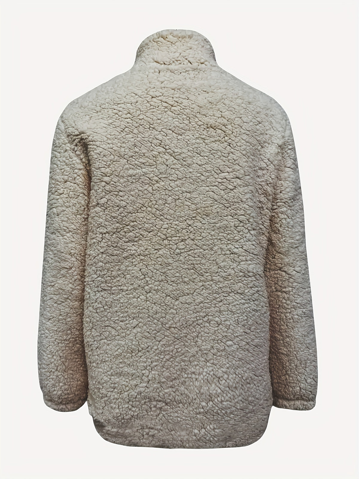 Women'S Faux Small Stand Collar Thick Jacket Coat - Ivory White