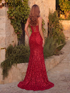 Women'S Heavy-Work Sequin Backless Strapless Evening Gowns (Heavy-Work Style), Ladies' Formal Ball Gowns, Elegant Ball And Wedding Guest Dresses, Suitable for Graduation Ceremonies And Dinners - Red