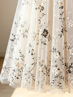 Women's Mesh A-Line Printed Skirt, Flowy and Sheer with a Long Drop, Breathable, Suitable for All Seasons, Perfect for Parties, Evening Events, Dates, and Picnics - Apricot